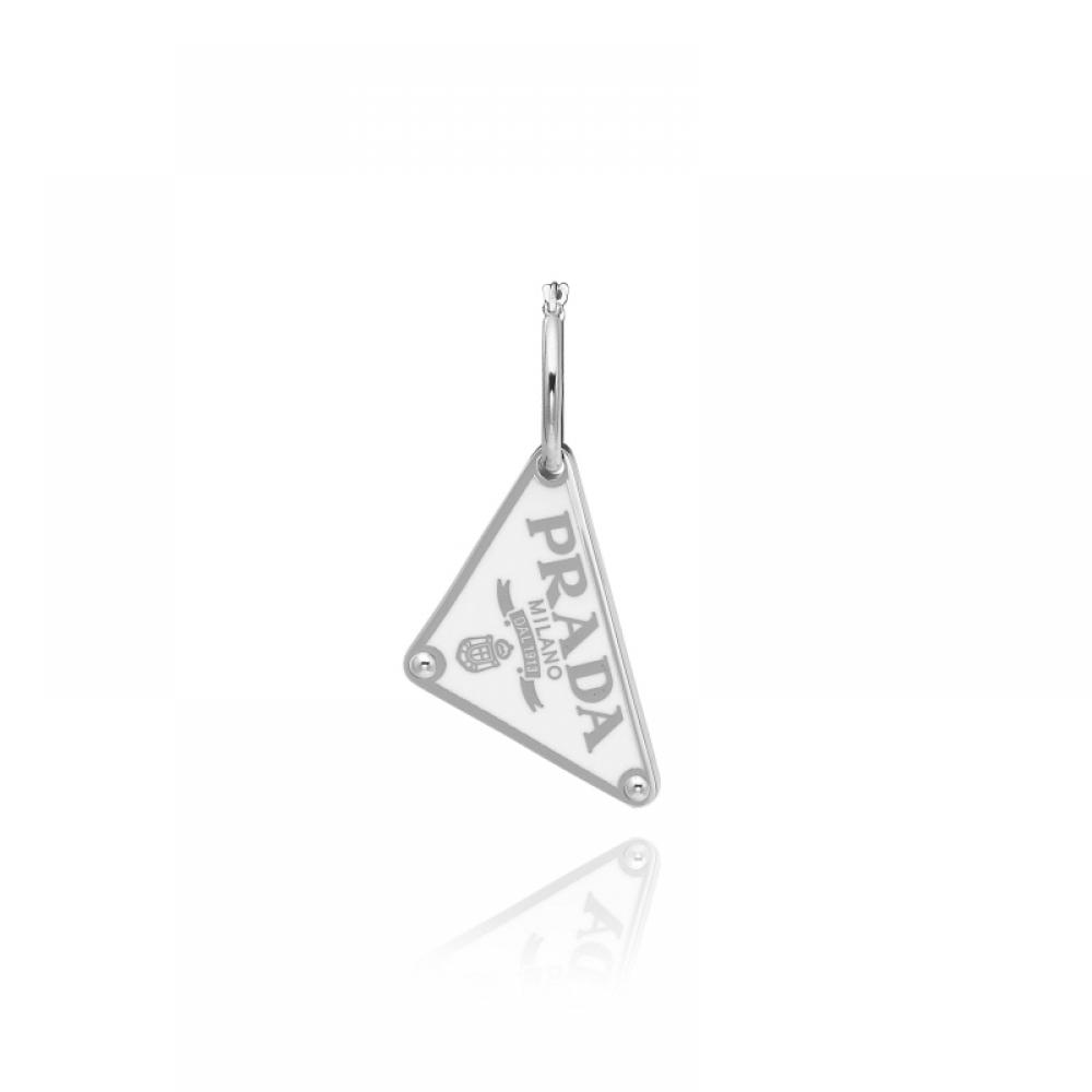 Prada Einzelner silberner Ohrring Smalto Dreieck Logo 1jo719 2dsp F0009