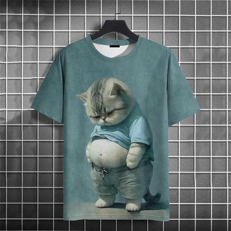 Funny Fat Cat T-Shirt Kid's 3d Printed Animal T-Shirts Kids Casual Loose Short Sleeved Oversized Tops Summer Streetwear Tees