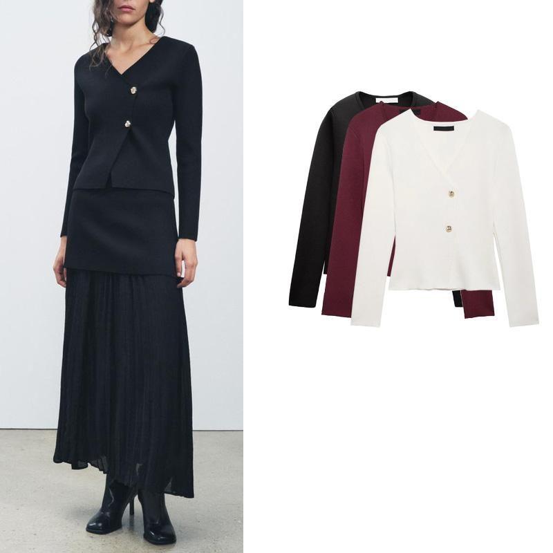 Fall and Winter New Women's Clothing Fashion Wind Asymmetry V Neck Long-Sleeved, Slim-Fit, Short Knitting Outwear 4192124