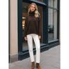 Women Trendy Oversized Solid Color Knitted Sweater Long Sleeve Vintage Casual Jumpers Turtleneck Pullover