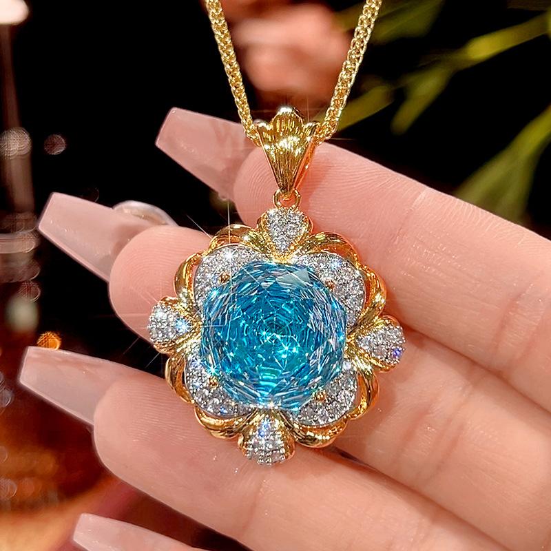 Jewelry Copper Bottom Gold-Plated Simulation Sea Blue Retro Brushed Light Luxury Suit Women 16-14M