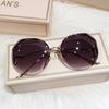 Luxury Round Gradient Sunglasses Women Metal Curved Temples Eyewear Ocean Rimless Fashion Sun Glasses Ladies Uv400