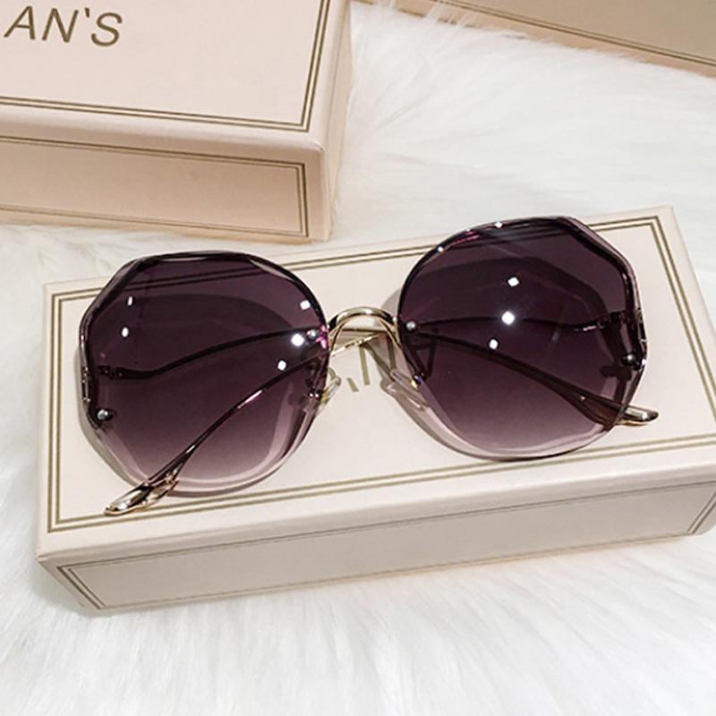 Luxury Round Gradient Sunglasses Women Metal Curved Temples Eyewear Ocean Rimless Fashion Sun Glasses Ladies Uv400