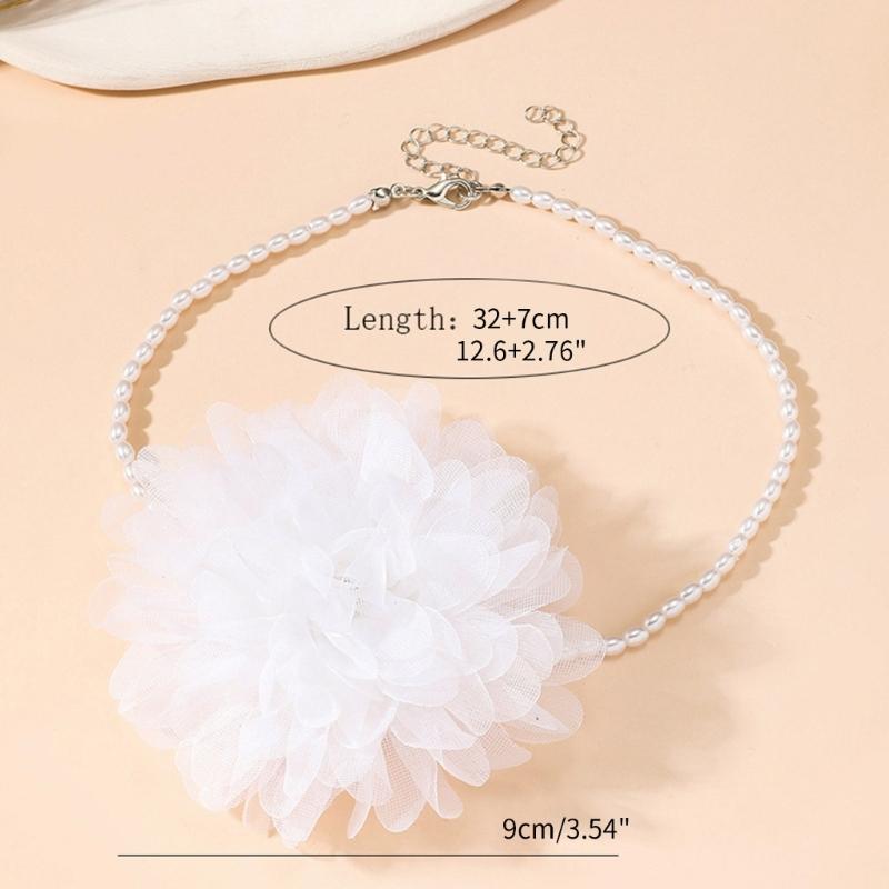 Simple Gauze Flowers Neckband Choker Necklace Jewelry Temperament Pearl Neck Chain Women Clavicle Chain Necklace