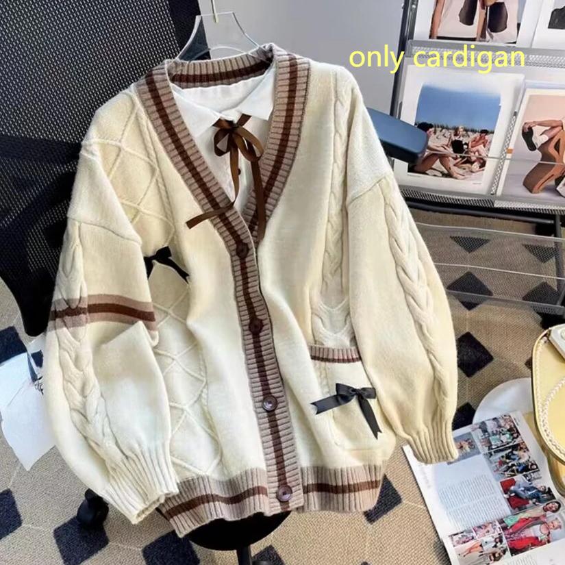 

В язані кардигани Sweet Bow Y2k Aesthetic All Match Contrast Colour Coats Модні однобортні жіночі светри Kawaii JK Джемпер XL хакі