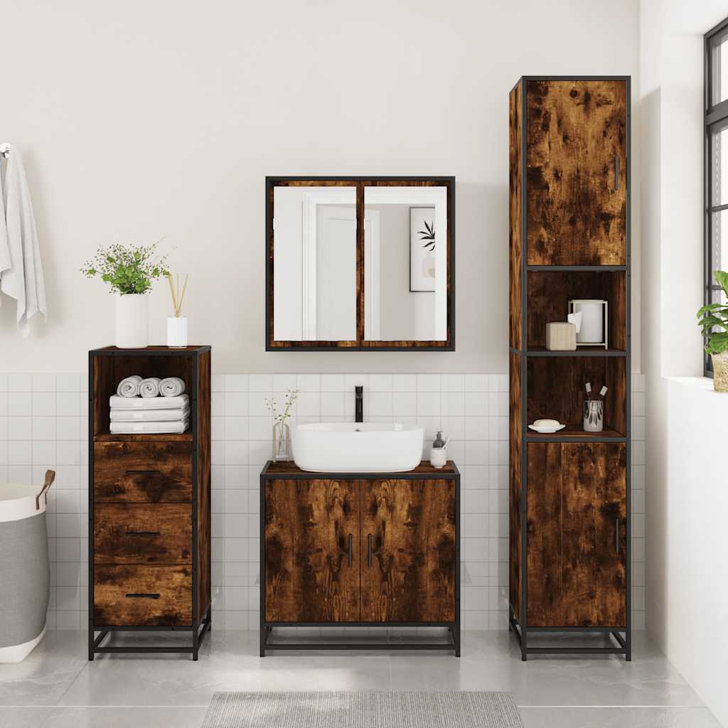 3 piece bathroom furniture set smoked oak wood based material