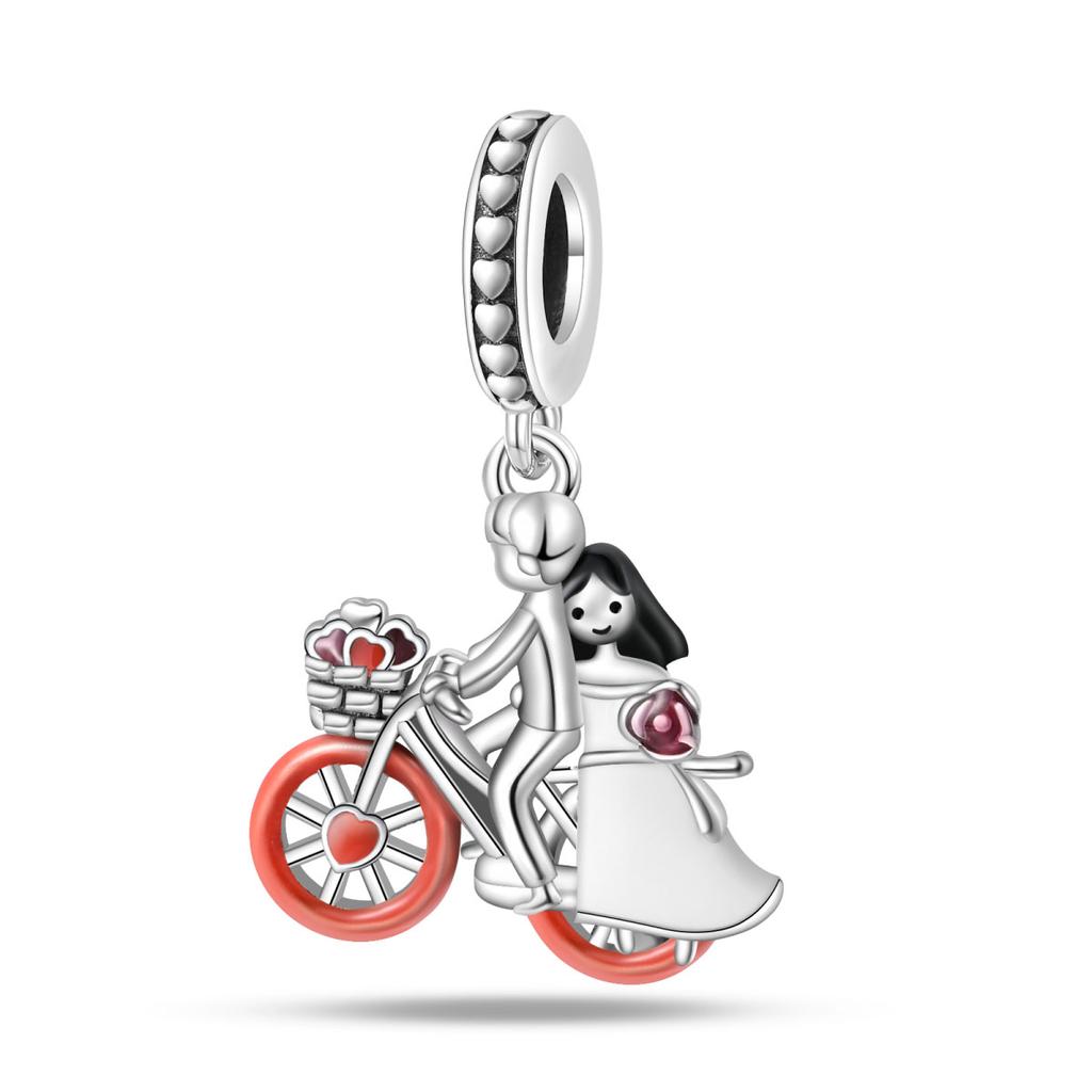 Elegant Exquisite Copper Metal Two-tone Spinning Wheels Bicycle Dangle Charm Bead Component Compatible With Bracelet High Quality Fine Jewelry Lovely