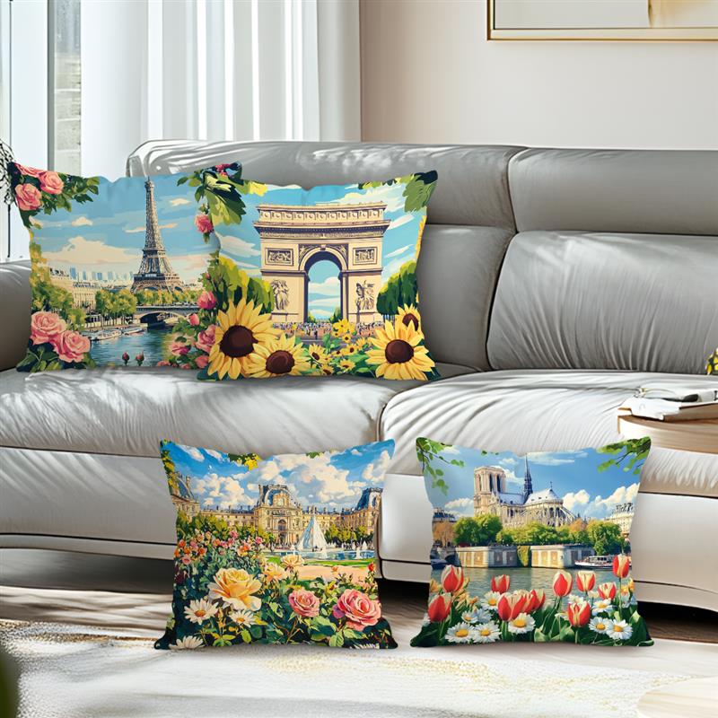Rustic Style Paris Garden Sofa Cushion Comfortable Pillow Office Cover Living Room Home Decor Modern Printed Pillowcase