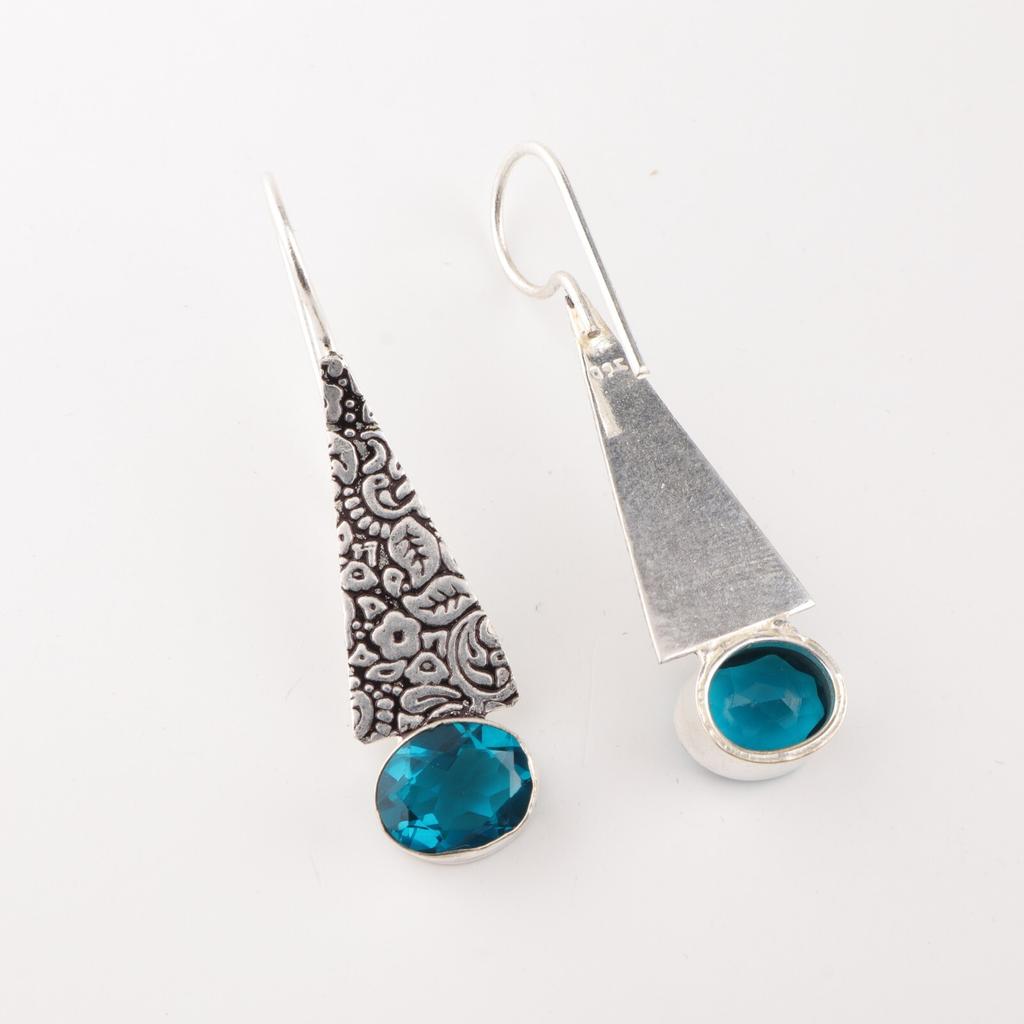 Natürlicher Blauer Apatit Edelstein 925 Sterlingsilber Schmuck Handgefertigte Ohrringe 1,9" EE-165-5