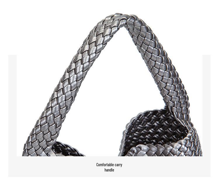 Handgefertigte geflochtene PU-Leder-Schultertasche mit großem Fassungsvermögen für Damen