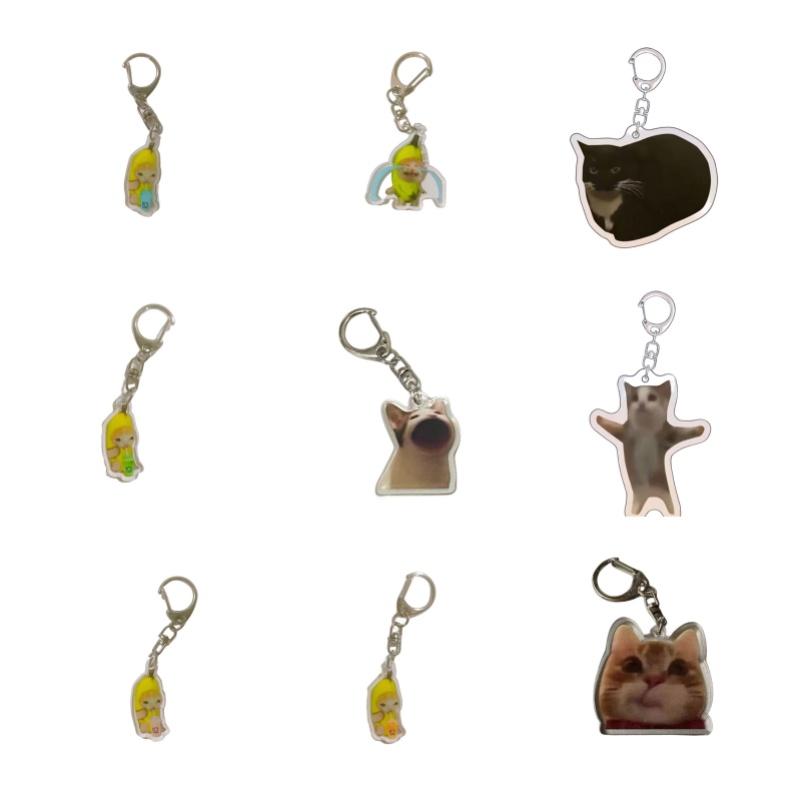 Crying Banana Cartoon Cat Keychain Acrylic Bag Charm Pendant Mascot Decoration