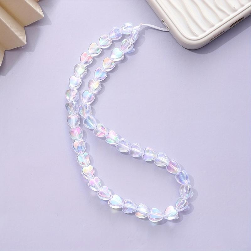 Dazzle Color Heart Beaded Cellphone Case Chain Women Girls Acrylic Mobile Phone Hanging Cord For Fashion Lanyard Strap Jewelry