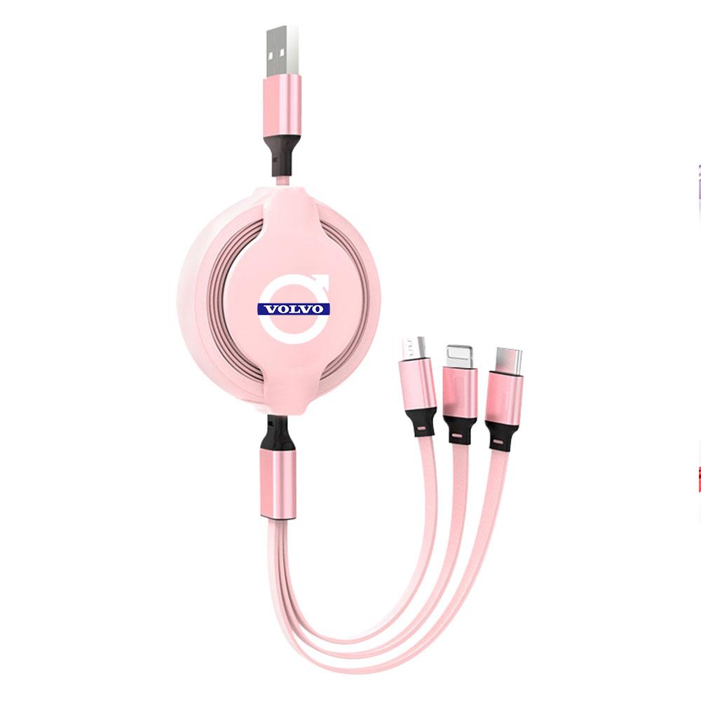 Retractable 3 in1 Data Cable Car Charging Cable Applicable to Apple type-c Android phone For Volvo Rdesign AWD V60 S60 XC60 XC90