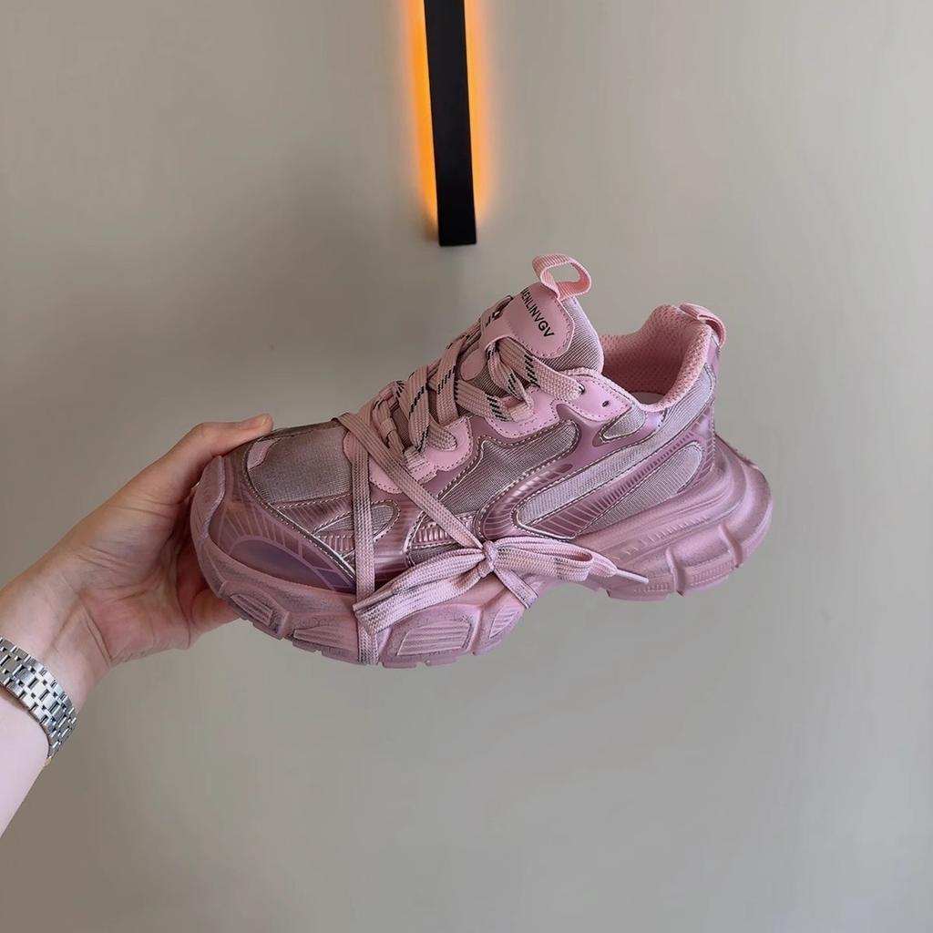 2025 New Old Paris Platform Casual Sports Shoes Dad Shoes Women's Height Increase Breathable Running Shoes Versatile Pink