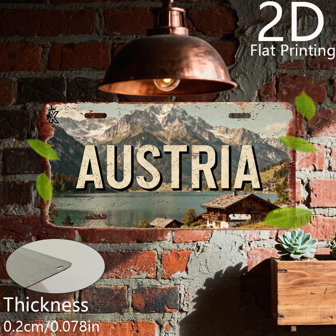 

Vintage Austrian AUSTRIA Alpine Mountain Lake Chalet Scenery License Plate D Flat Aluminum Tin Sign Wall Art Decor for Europe 15x30cm(5.9x7.8inch)