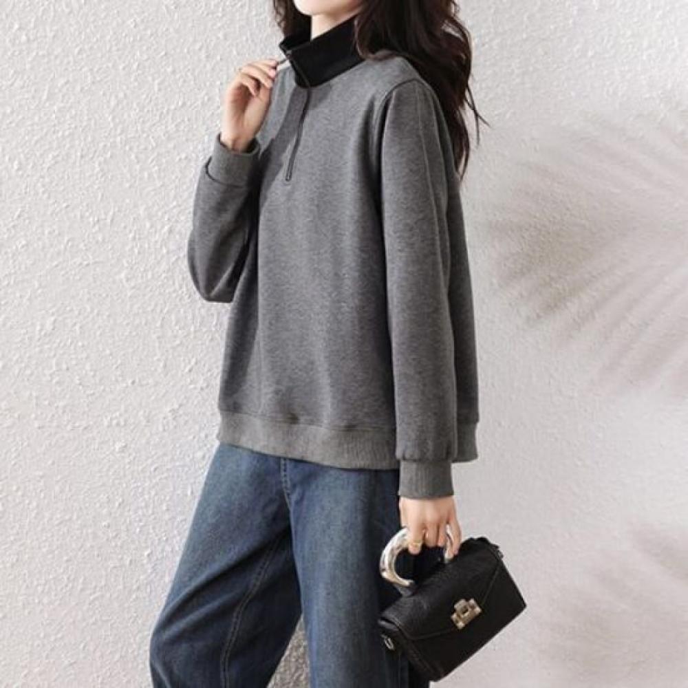 Navava Casual Solid Zip Up High Neck Long Sleeve Sweatshirt Nt2958