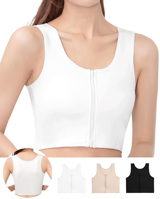 

Veimia Japanese Style Kimono Prevents Breast Slimming Sports Genderless Bra, Breast-Flattening, Front-Opening, Non-Wired, Underwear, Movement, белый