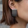 Yori Vintage Inspired Design 18k Gold Plated Stainless Steel Rectangular Ribbed Earring Trendy Ladies Valentine Gift