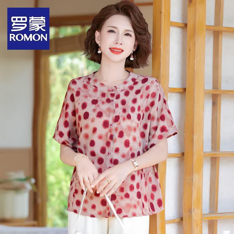 ROMON Women s Polka Dot Summer Short Sleeve Blouse 2XL