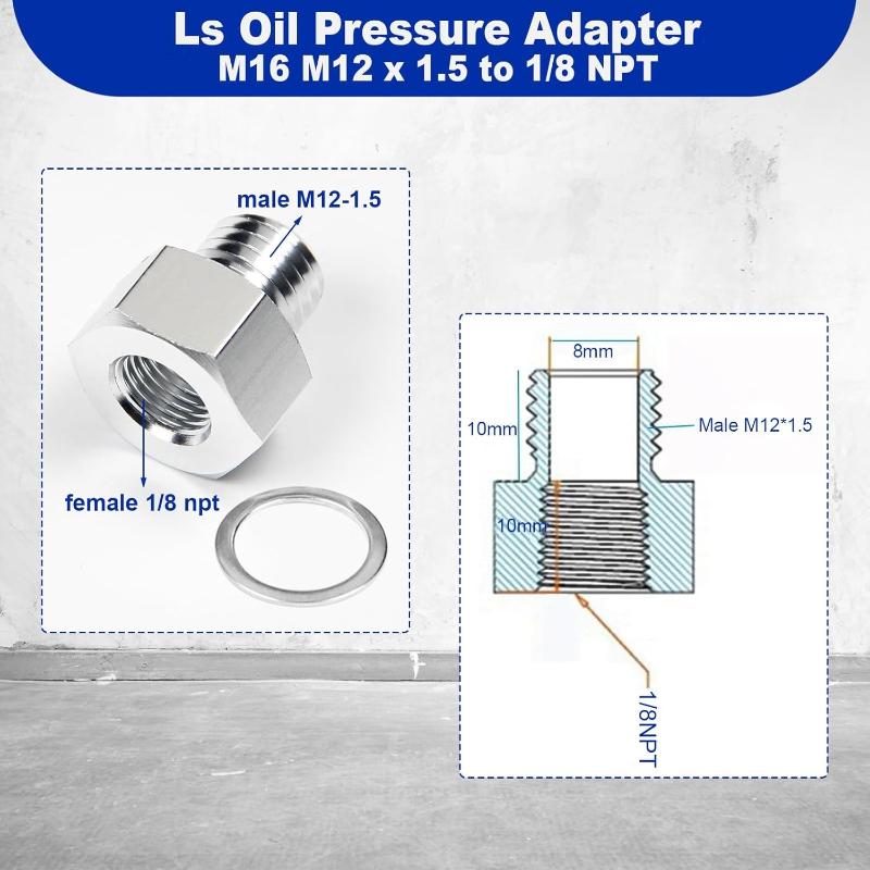 Adaptor Senzor Presiune Ulei Portabil Argintiu Adaptor Senzor Mascul M12 X 1.5 M16 X 1.5 La Femelă 1/8 Npt Adaptor Cu Garnitură