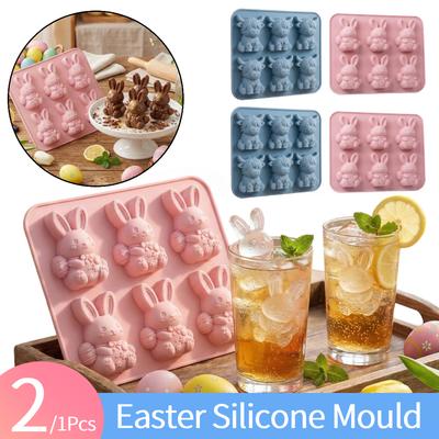1/2Pcs Easter Silicone Bunny Mould Soft Candles Moulds Highland Cattle Casting Moulds 6 Cavities for Handmade Wax Soap HomeDecor