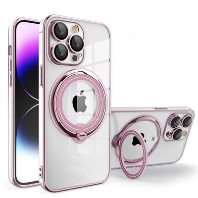 Plating Ring Magnetic Support Transparent Magsafe Wireless Charging Phone Case For iPhone 15 14 Pro Max 13 12 11 XR XS 7 8 Plus