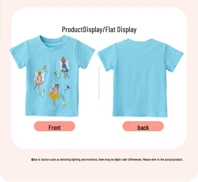 Girls' Floral Embroidery Cotton T-shirt - European & American Style, Summer Sportswear Pullover