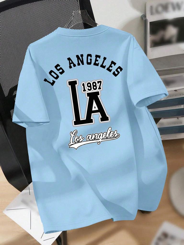 Retro Varsity Style Los Angeles 1987 Tee with Bold LA Lettering and Script Print 100 Cotton Unisexs Tshirt Summer Casual Wear