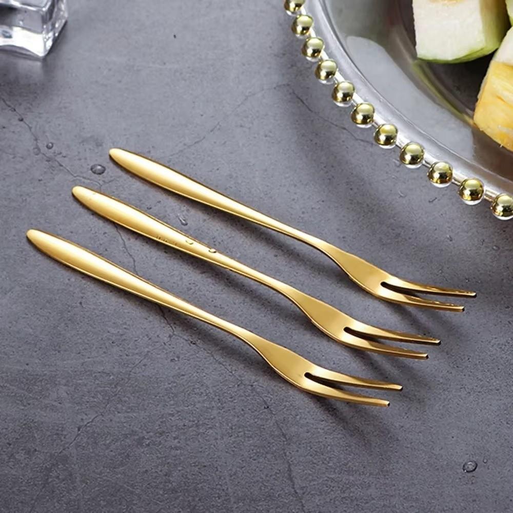 Stainless Steel Fruit Fork Tableware Two-tine Fruit Stick Long Handle Food Picks Small Toothpick Kitchen Accessories