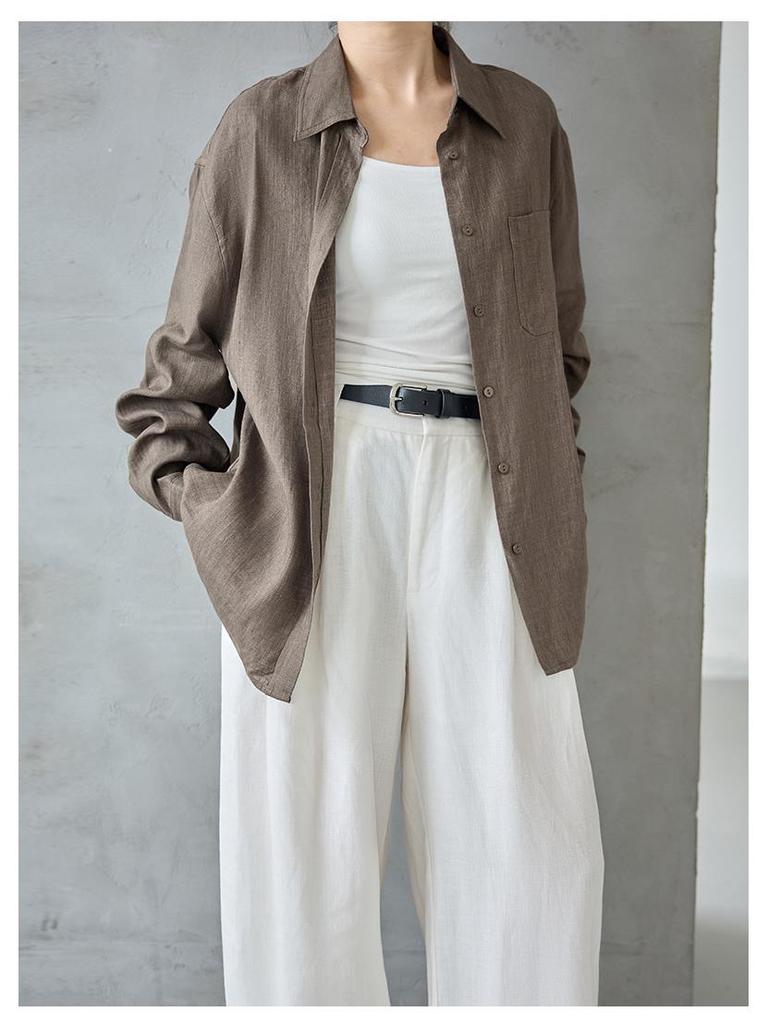 Women's Autumn Wide-Leg Commuting Pants - Tencel Linen, Pleated, Slimming, Versatile, High-End Drape