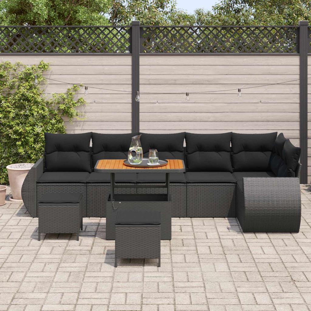 Garden Sofa Set 9 pcs Black Poly Rattan