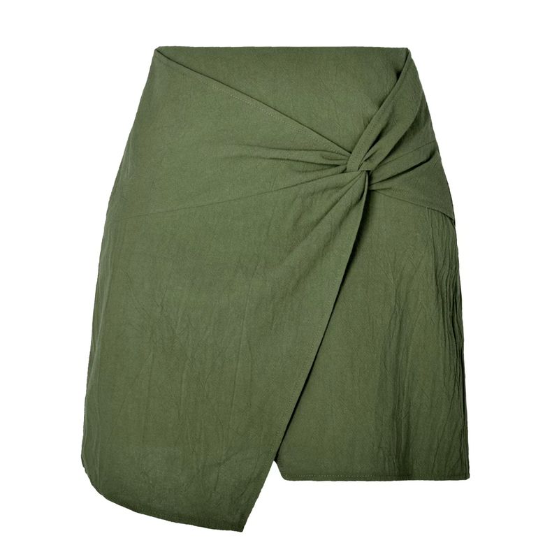 

European and American Kinked Solid High Waist Zip-up Irregular Skirt High Waisted Irregular Skirt Army Green L