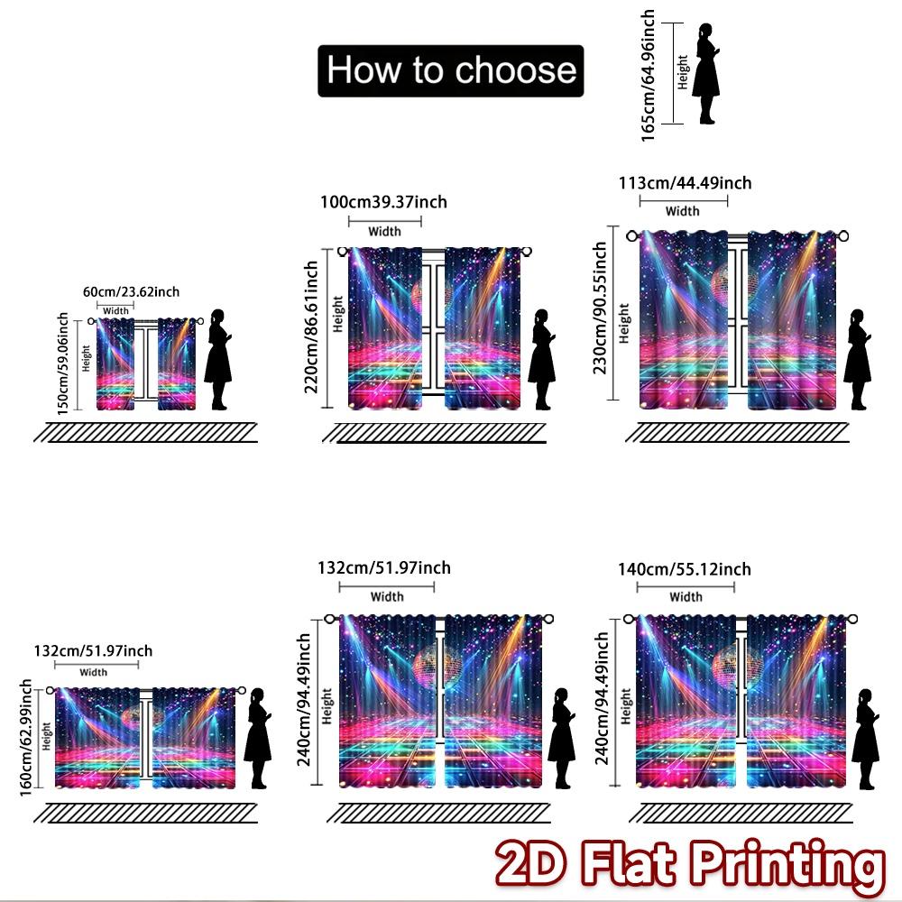 2D Flat Printing 2pcs Party Window Curtains Disco Ball Dance Floor Digital Printed Polyester Drapes Festive Holiday for Photo