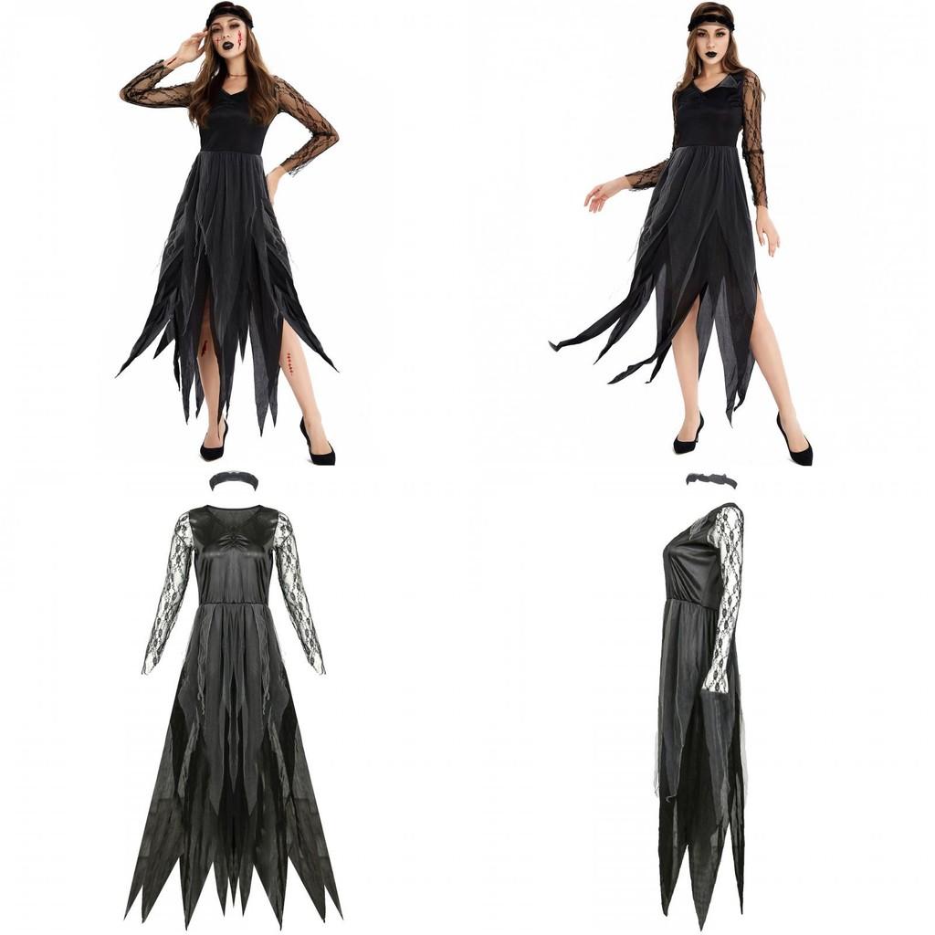 Dark Vampire Bride Halloween Costume For Women With Lace Polyester For Cosplay And Party