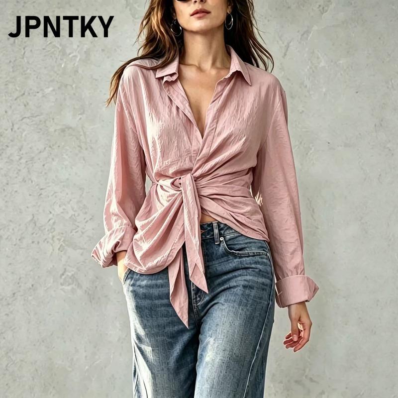 JPNTKY Women's Fashion Casual Long Sleeve POLO Neck Blouses & Shirts