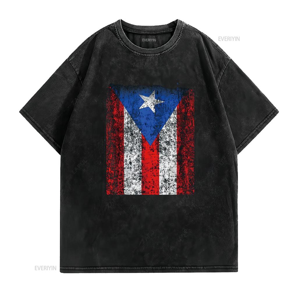 Womens Vintage Flag of Puerto Rico T Shirt Distressed vintage Washed Stretched Unisex Versatile Casual Top For Everyday Wear