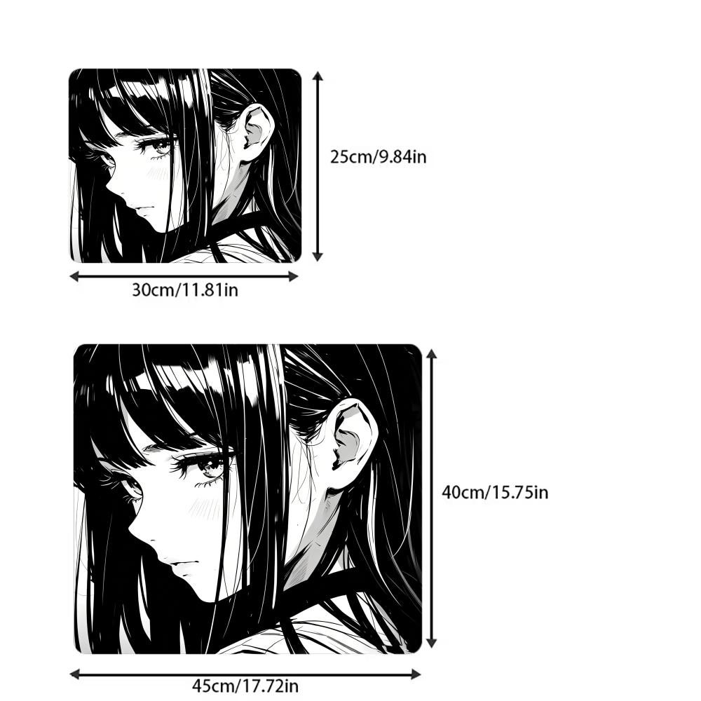 Black White Manga Anime Girl Square Mouse Pad Computer Office Game Table Mats Rubber Anti‑slip Mousepads Dark Decor Desk Pads