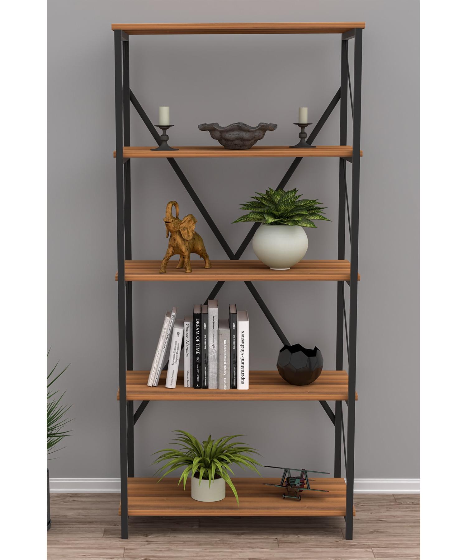 

Металлический книжный шкаф с 5 полками Орех