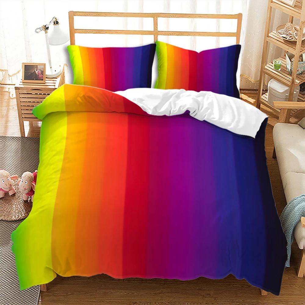 Colorful Stripes Rainbow Bedding Set Soft Comfortable And Breathable Duvet Cover Set 3Pcs Bedclothes Wonderful Gift For Children