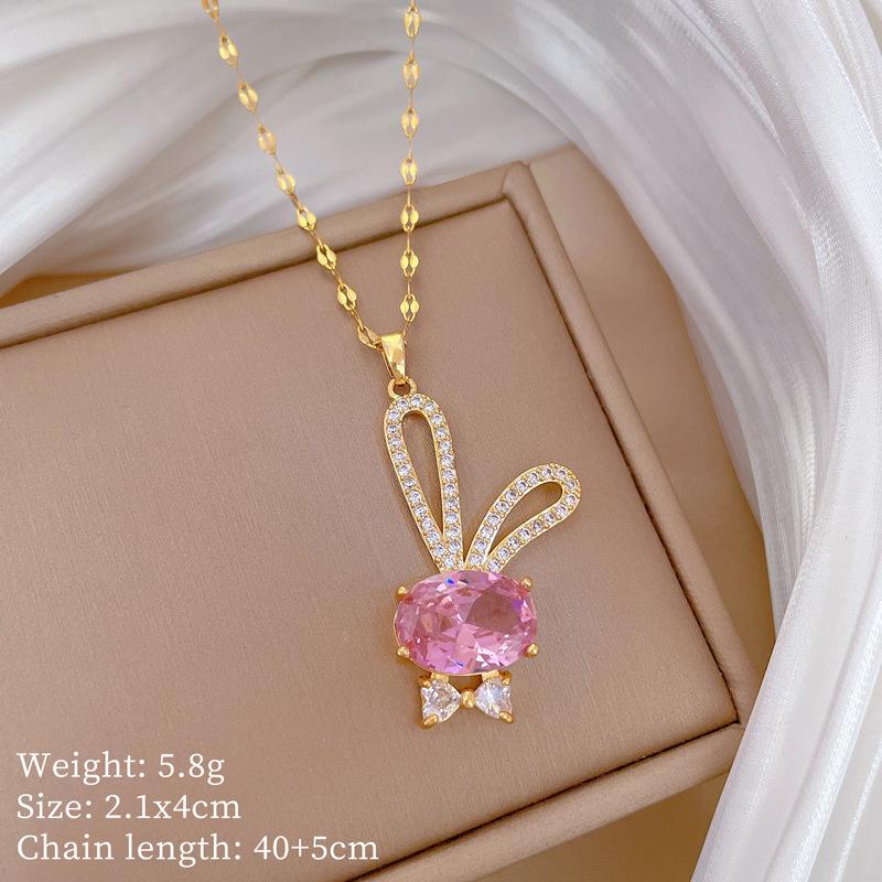 Copper Micro-Inlaid Light Luxury Fashion Personality Temperament Gorgeous Full Diamond Necklace Women'S Versatile Collarbone Chain Titanium Steel