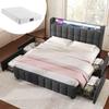 Upholstered Bed with USB Charging Headboard and LED Lighting, 4 Drawers, Double Bed 140x200cm Storage Wooden Slatted Frame, Gray (With Mattress)