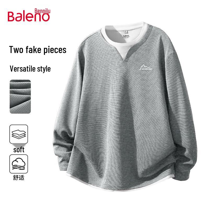 Baleno Men s Waffle Knit Faux Two-Piece Long Sleeve T-Shirt XL