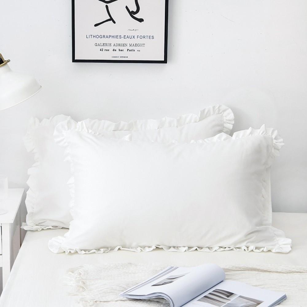 Comfortable White Princess Pillowcase Soft Sweatproof Decorative Pillow Cover with Ruffles Multiple Sizes Pillow Core Protector