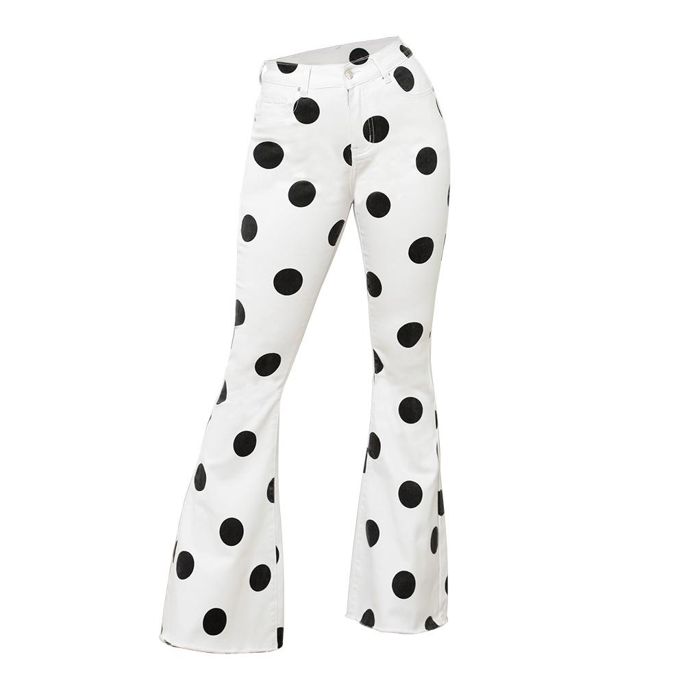 

European & American High-Waisted Flare Jeans - Stretchy, Skinny, Flattering Polka Dot Wide-Leg for Women L (EU 38, US 6) білий
