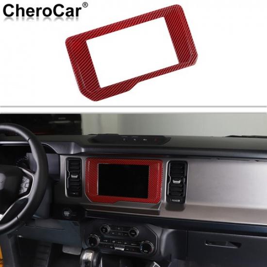 Red Carbon Central Console GPS Navigation Panel Frame Trim Cover For Bronco 21+