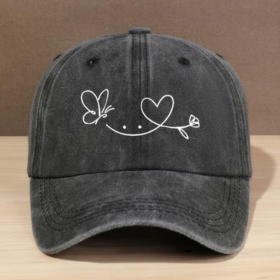 Unisex VintageInspired Soft Top Baseball Cap with Butterfly Heart Design Adjustable FitLightweight Polyester