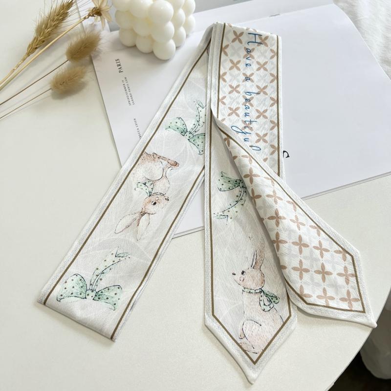 Floret Printed Hairband Silk Satin Bag Scarf For Women Skinny Long Wrist Ribbon Neck Scarves Fashion Hair Scarfs For Women