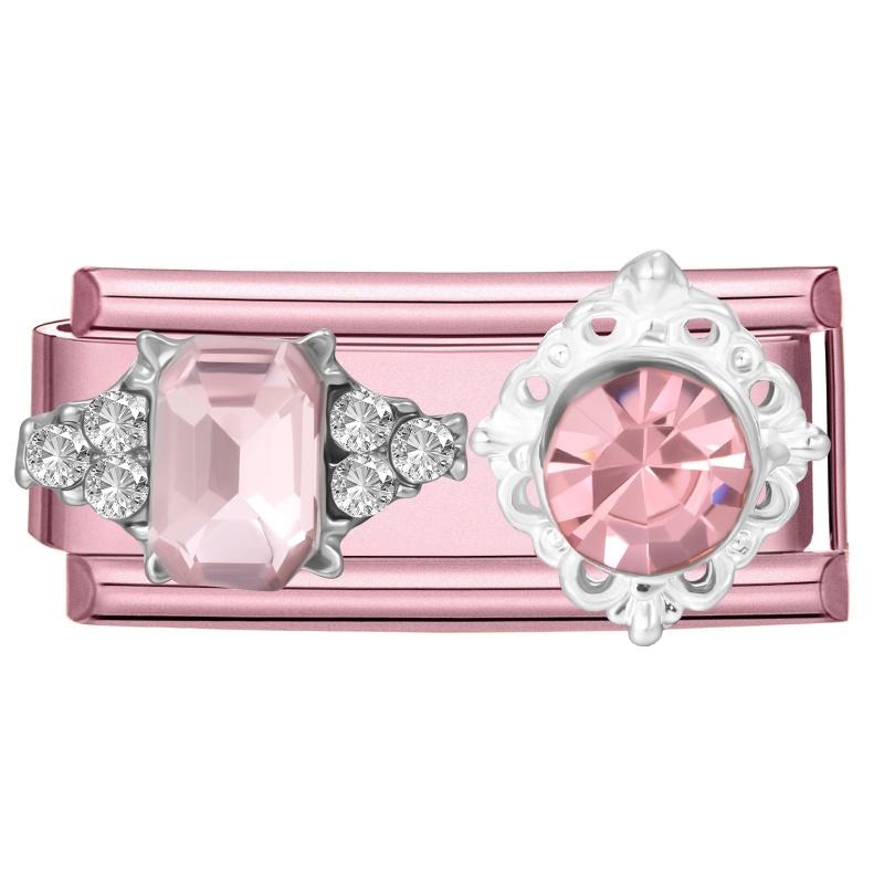 Romantic Pink Love Rose Butterfly Star Shell Zircon Long Italian Charm Links Fit 9mm Stainless Steel Bracelet DIY Making Jewelry