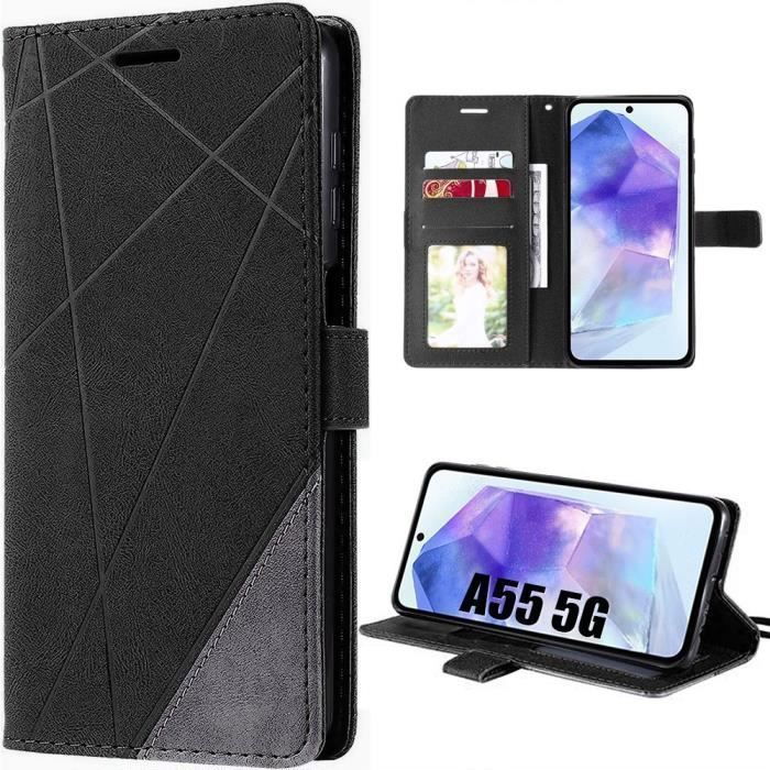 Coque de protection - BOOLING - Samsung Galaxy A55 5G - Antichoc en Cuir PU - Noir - Rétro