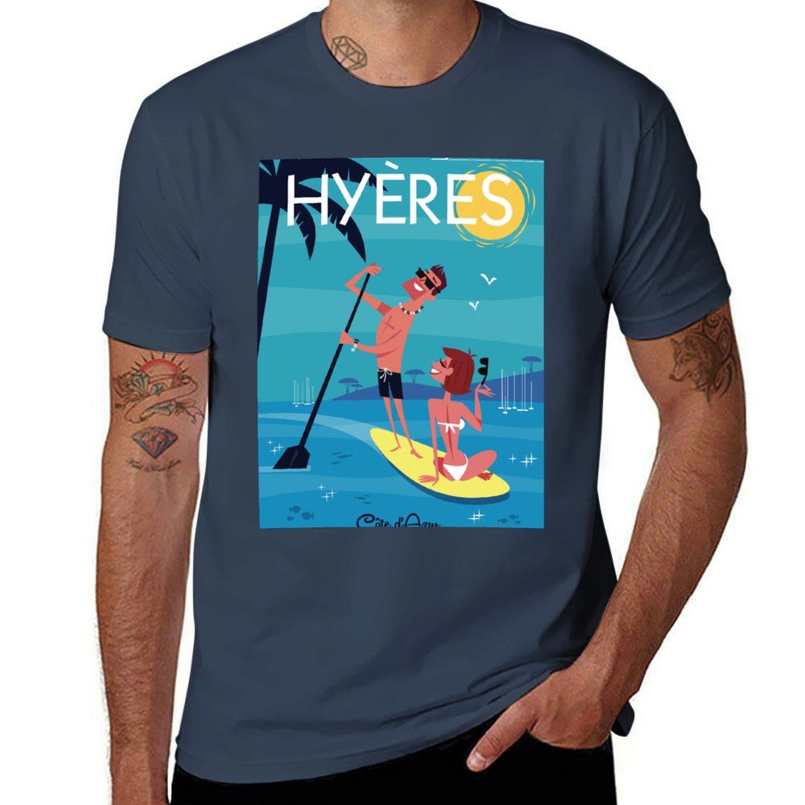 Hyeres poster Tshirt Short sleeve tee blanks sweat korean fashion Short sleeve tee men S